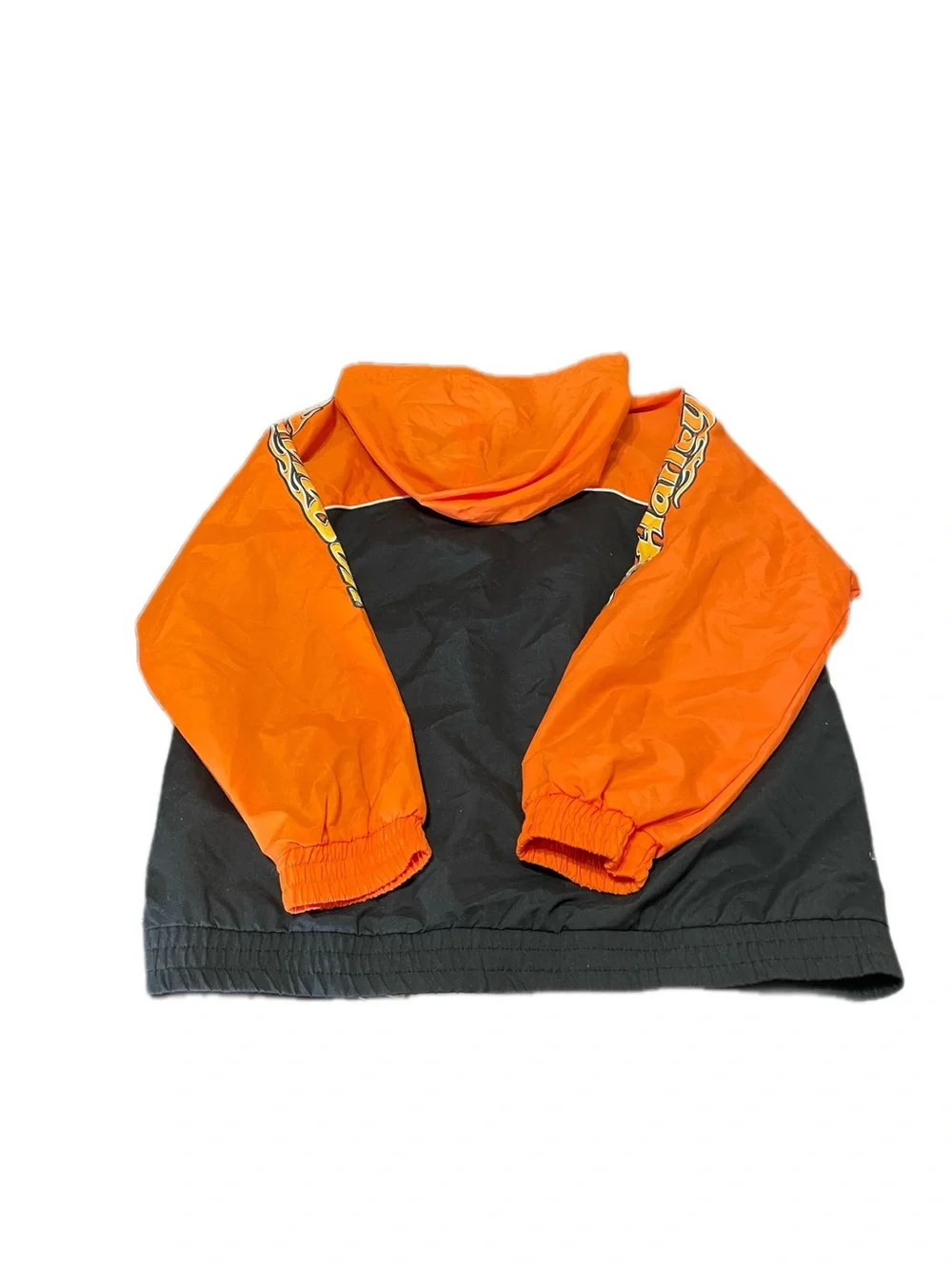 Harley-Davidson Jacket Orange Black Hooded Logo Flame Windbreaker Zip
